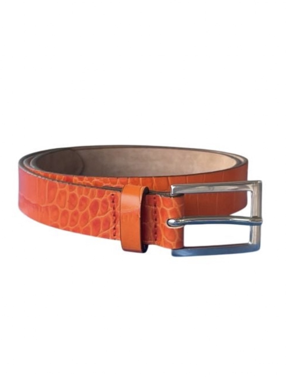 BCBGMAXAZRIA Orange Crocodile-Embossed Leather Belt, Size P/S